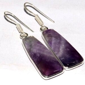 Chevron Amethyst Gemstone 925 Sterling Silver Drop Dangle Earrings